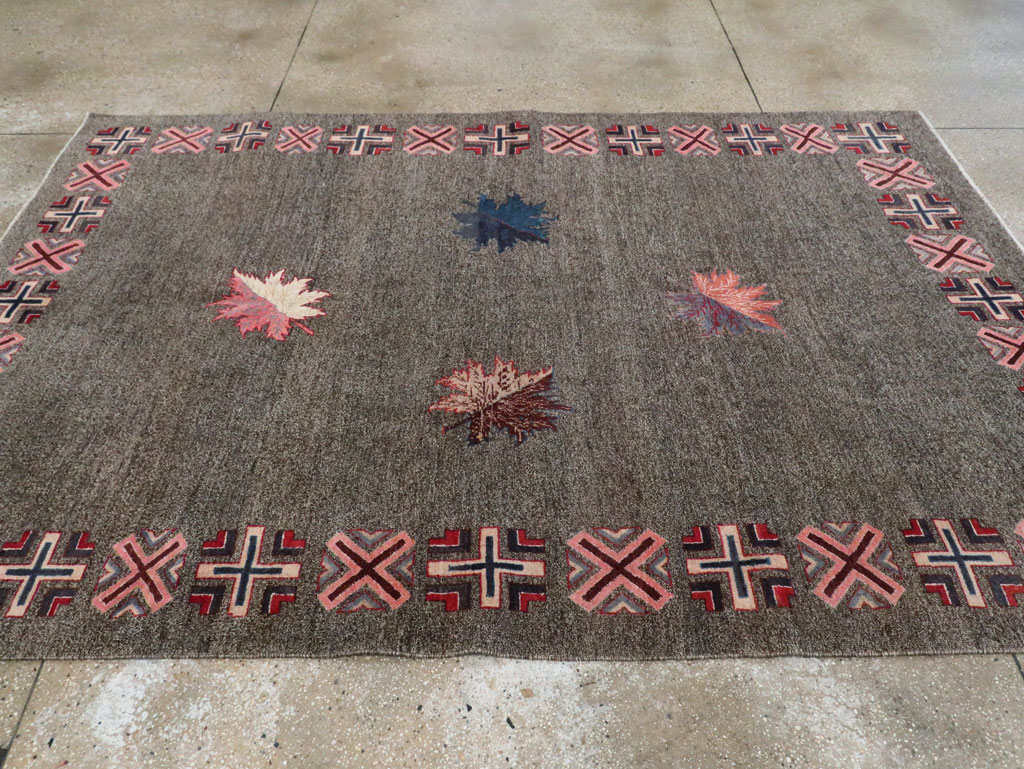 Vintage Persian Art Deco Mashad Accent Rug (Pair: 1 of 2), No.29297 - Staging