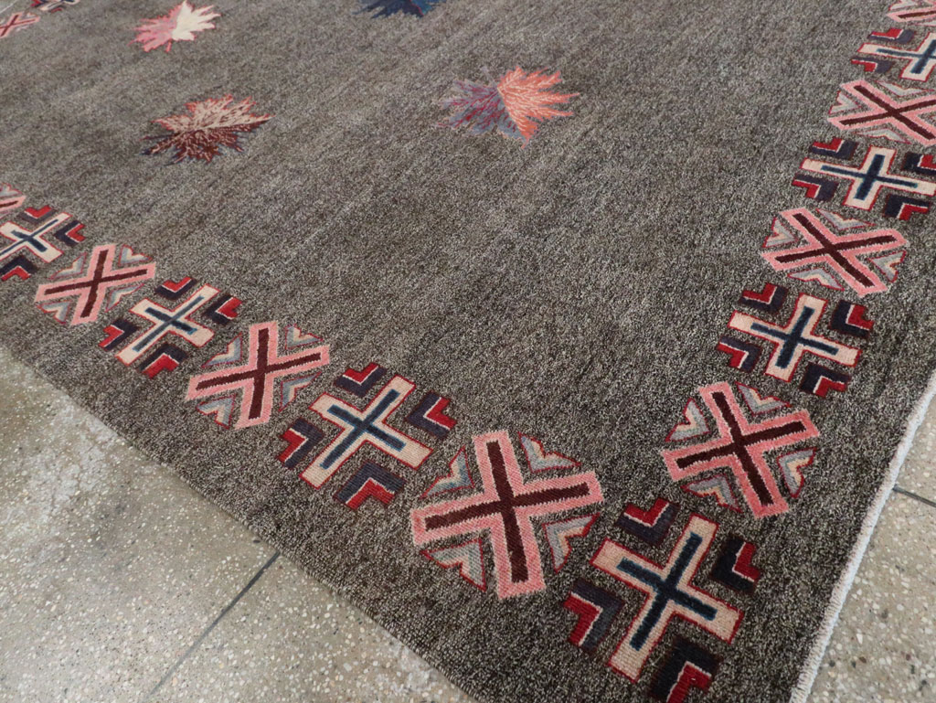 Vintage Persian Art Deco Mashad Accent Rug (Pair: 1 of 2), No.29297 - Staging