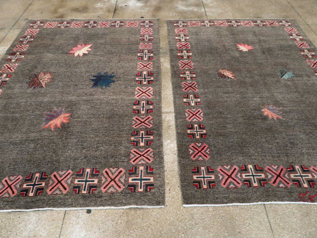 Vintage Persian Art Deco Mashad Accent Rug (Pair: 1 of 2), No.29297 - Staging