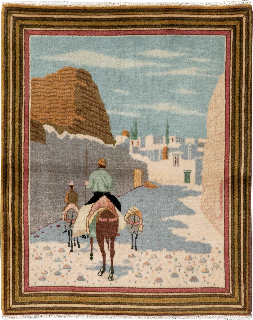 Vintage Persian Tabriz Pictorial Rug (Pair: 1 of 2), No.29300 - Staging