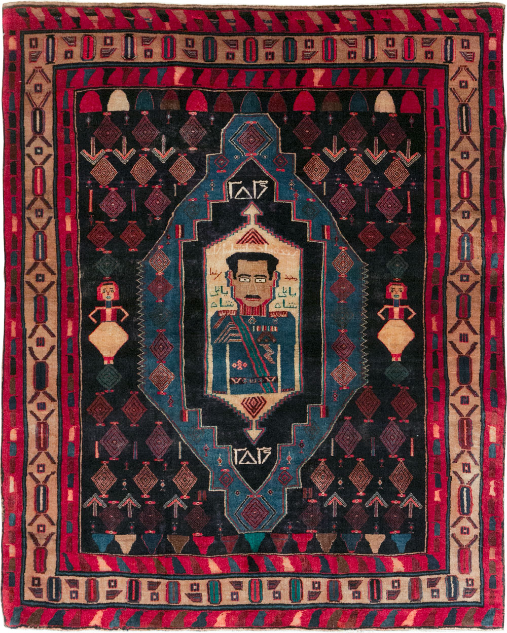 Vintage Persian Veramin Pictorial Accent Rug (Pair: 1 of 2) , No.29301 - Staging