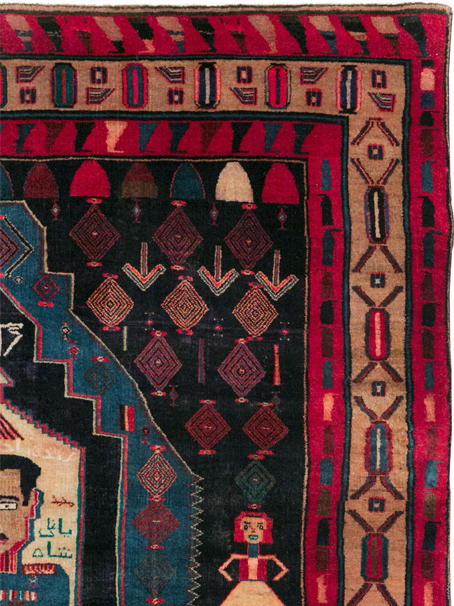 Vintage Persian Veramin Pictorial Accent Rug (Pair: 1 of 2) , No.29301 - Staging