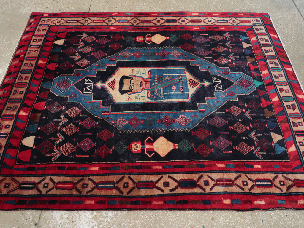 Vintage Persian Veramin Pictorial Accent Rug (Pair: 1 of 2) , No.29301 - Staging