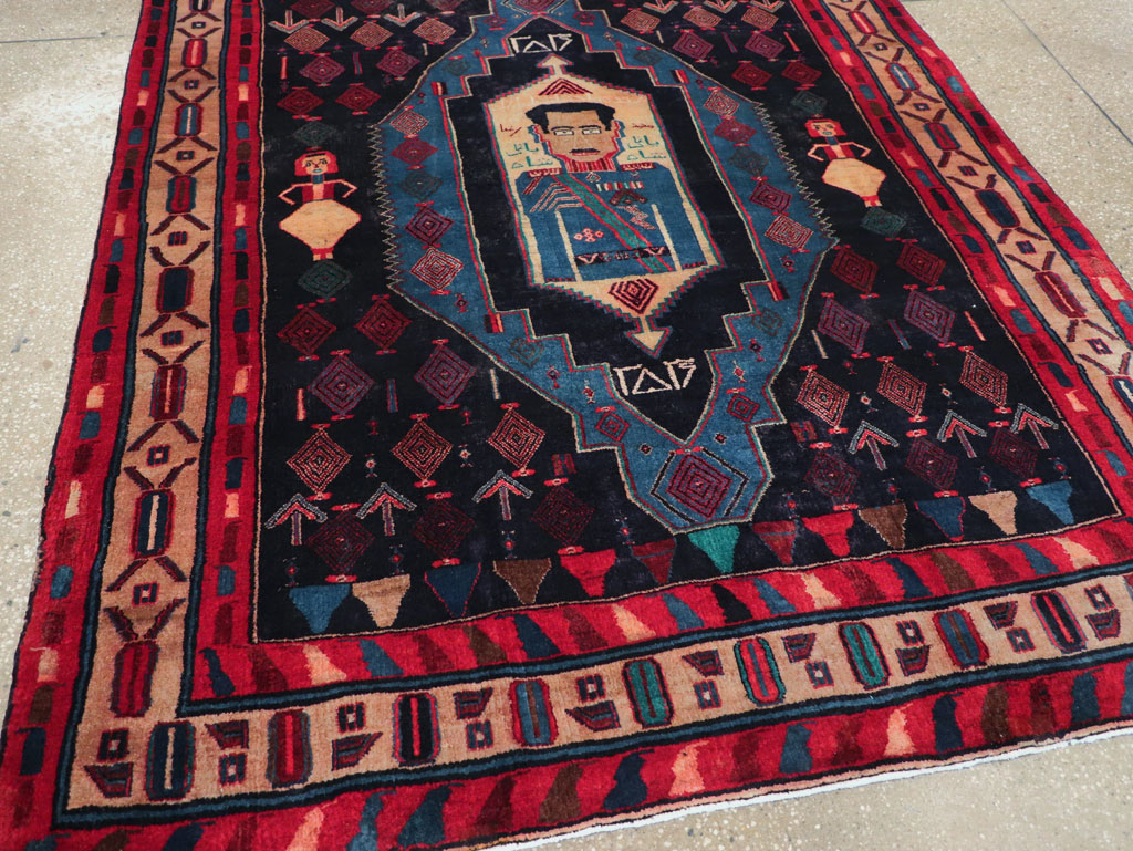 Vintage Persian Veramin Pictorial Accent Rug (Pair: 1 of 2) , No.29301 - Staging