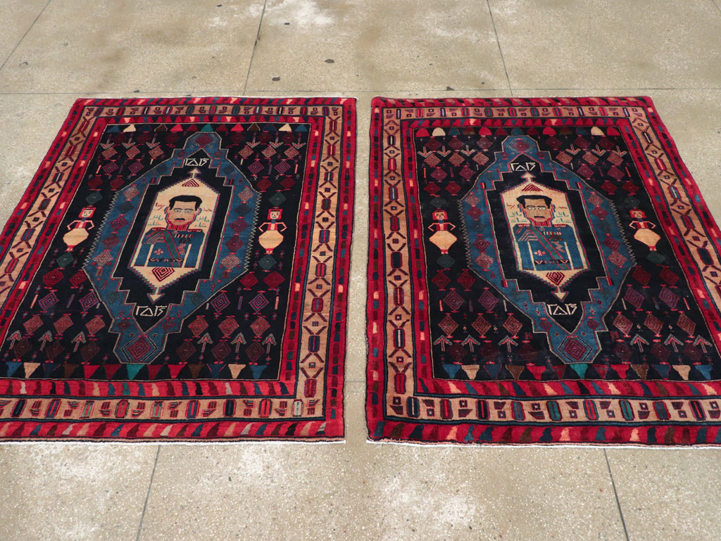 Vintage Persian Veramin Pictorial Accent Rug (Pair: 1 of 2) , No.29301 - Staging