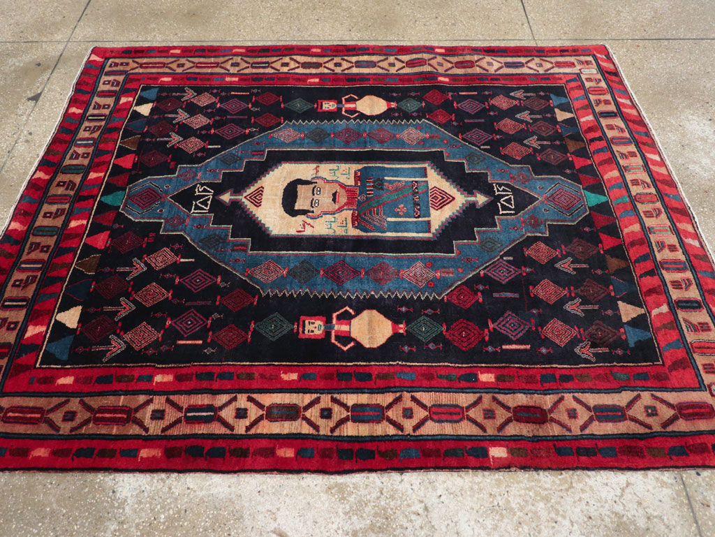 Vintage Persian Veramin Pictorial Accent Rug (Pair: 2 of 2), No.29302 - Staging