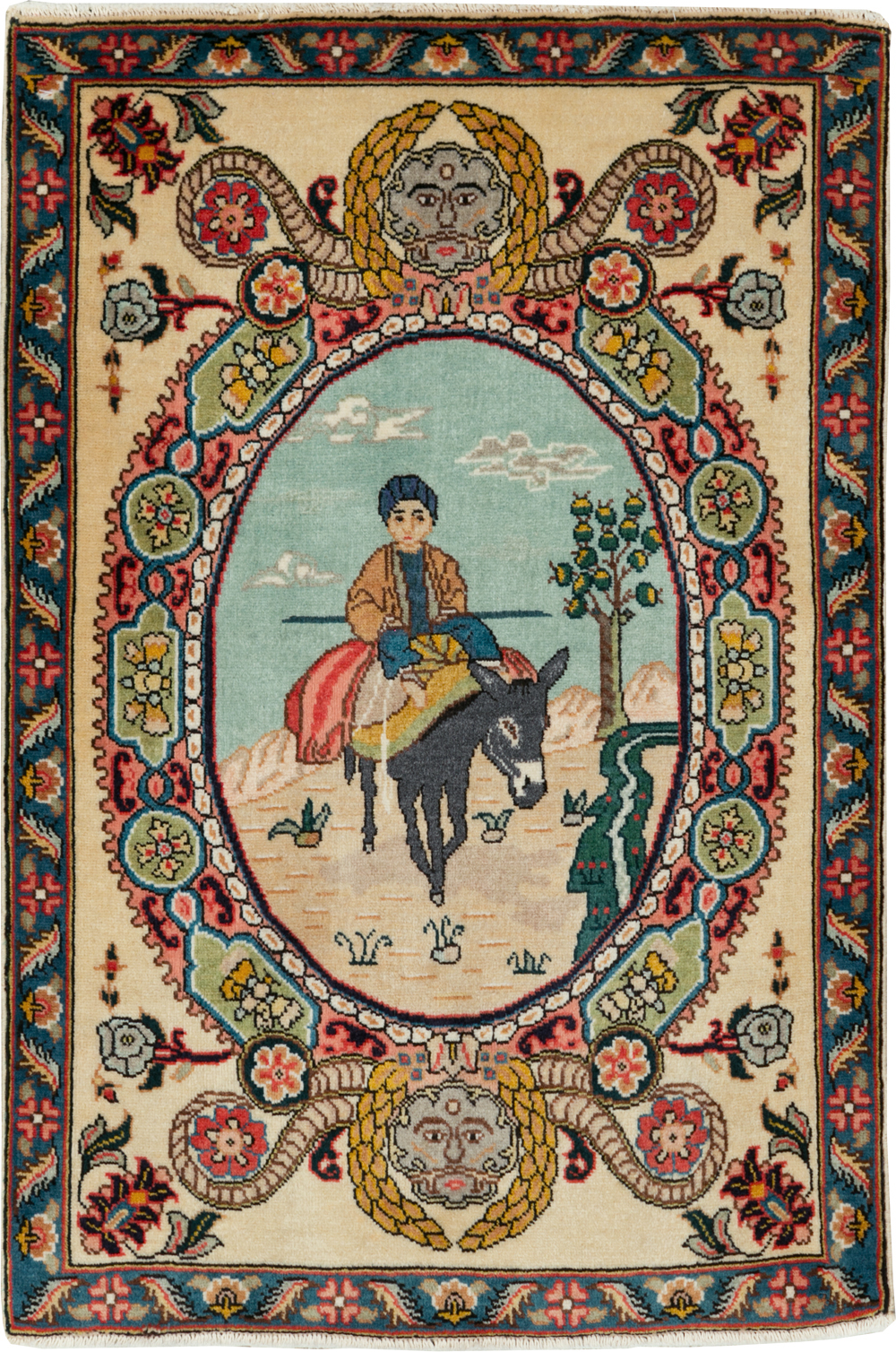 Vintage Persian Tabriz Pictorial Rug, No.29303 - Staging