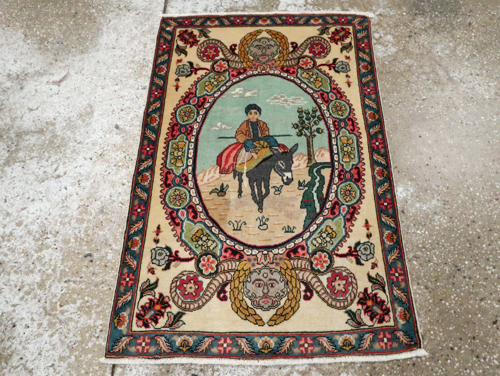 Vintage Persian Tabriz Pictorial Rug, No.29303 - Staging