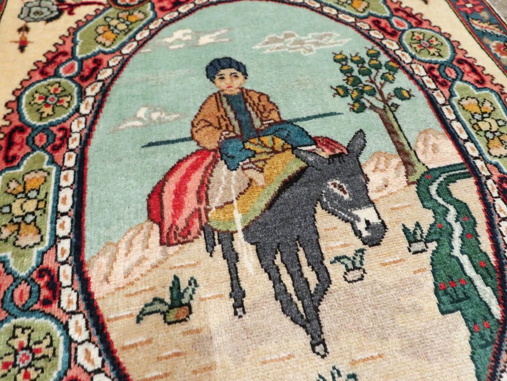 Vintage Persian Tabriz Pictorial Rug, No.29303 - Staging