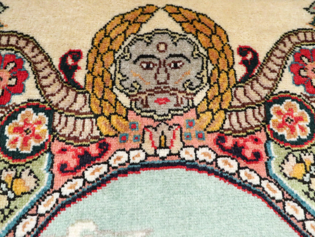 Vintage Persian Tabriz Pictorial Rug, No.29303 - Staging