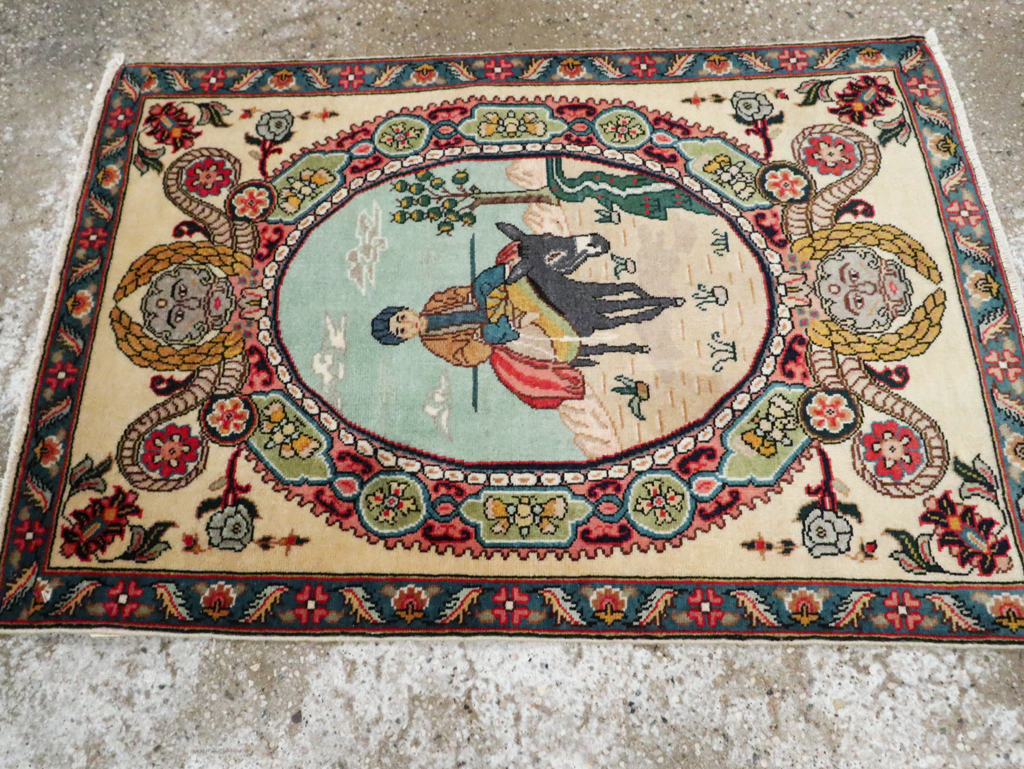 Vintage Persian Tabriz Pictorial Rug, No.29303 - Staging