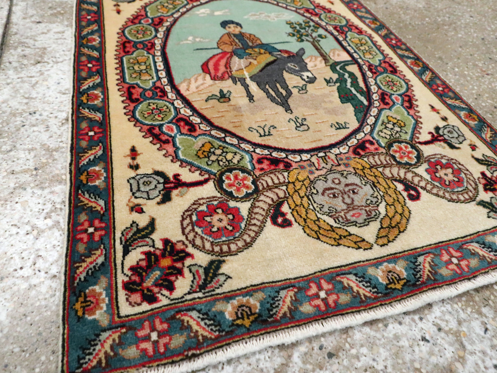 Vintage Persian Tabriz Pictorial Rug, No.29303 - Staging
