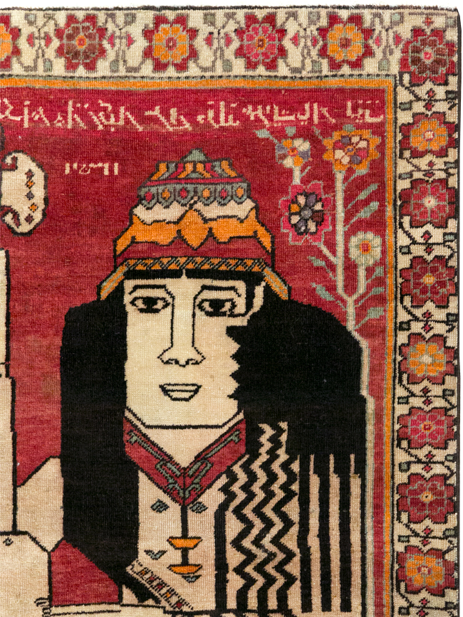 Vintage Persian Shiraz Pictorial Throw Rug, No.29304 - Staging