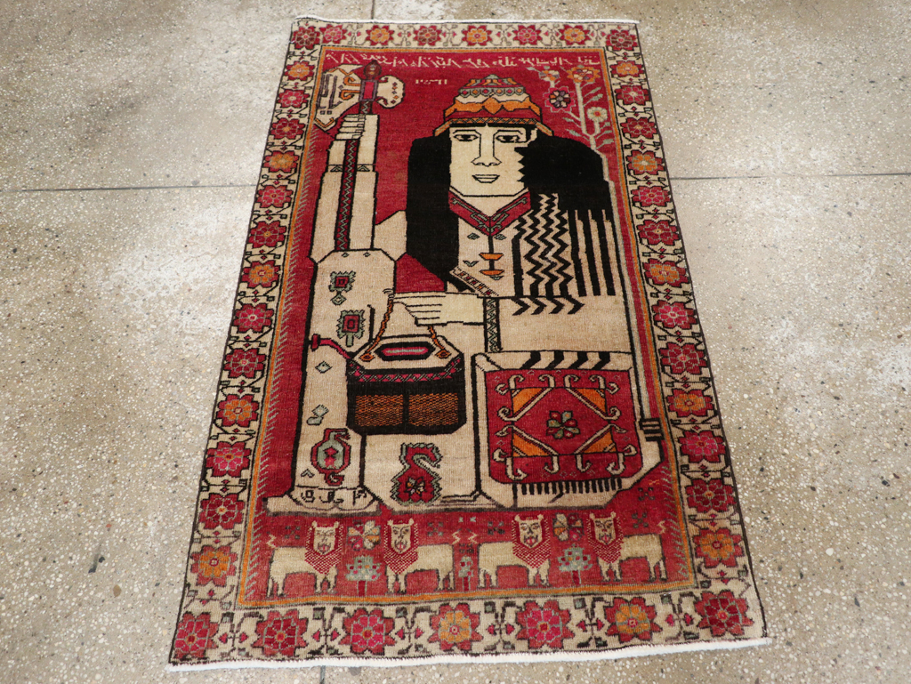 Vintage Persian Shiraz Pictorial Throw Rug, No.29304 - Staging