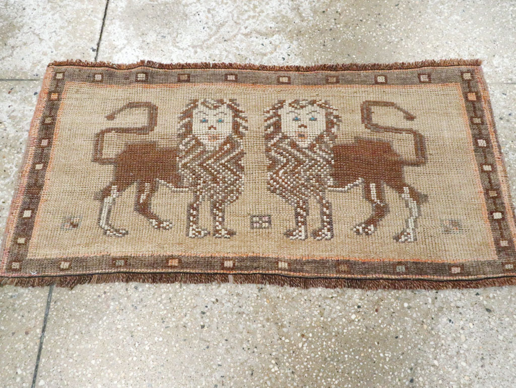 Vintage Turkish Anatolian Pictorial Throw Rug (Pair: 1 of 2), No.29314 - Staging