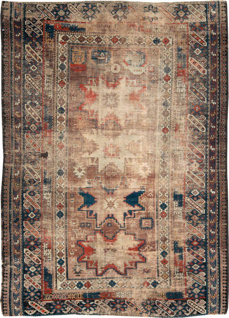 Distressed Antique Caucasian Throw Rug, No.29322 - Staging