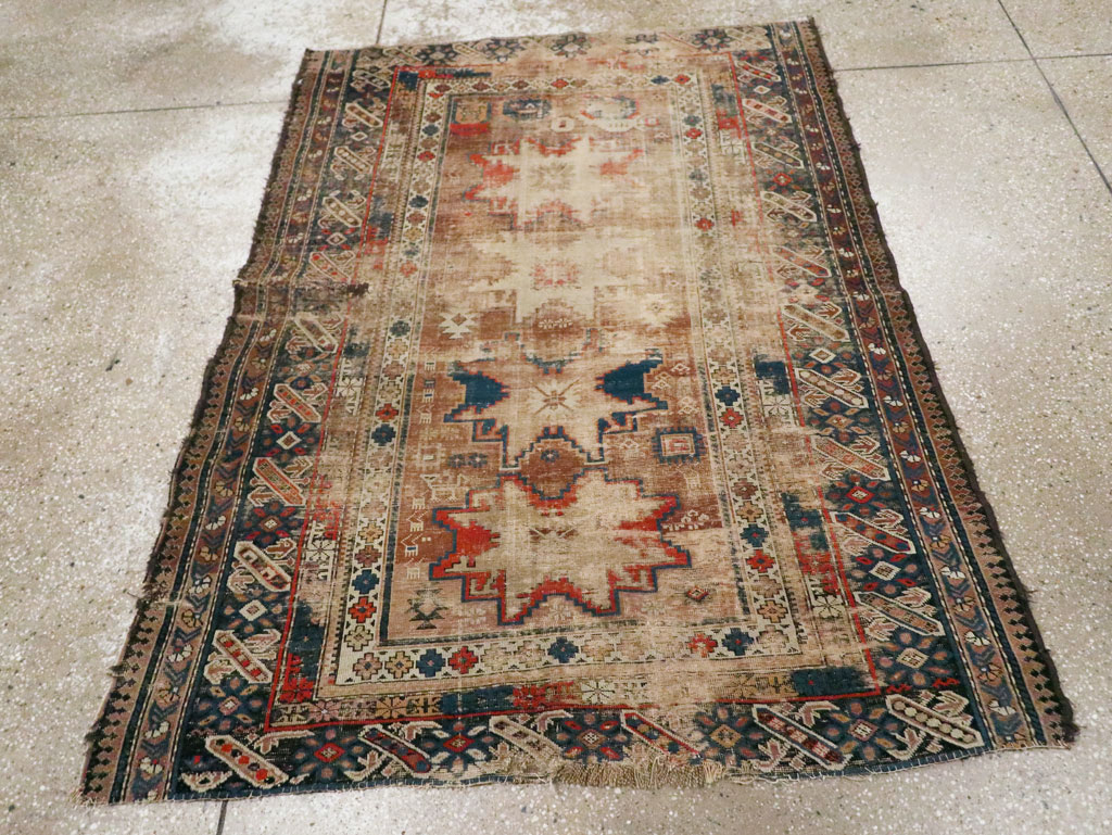 Distressed Antique Caucasian Throw Rug, No.29322 - Staging
