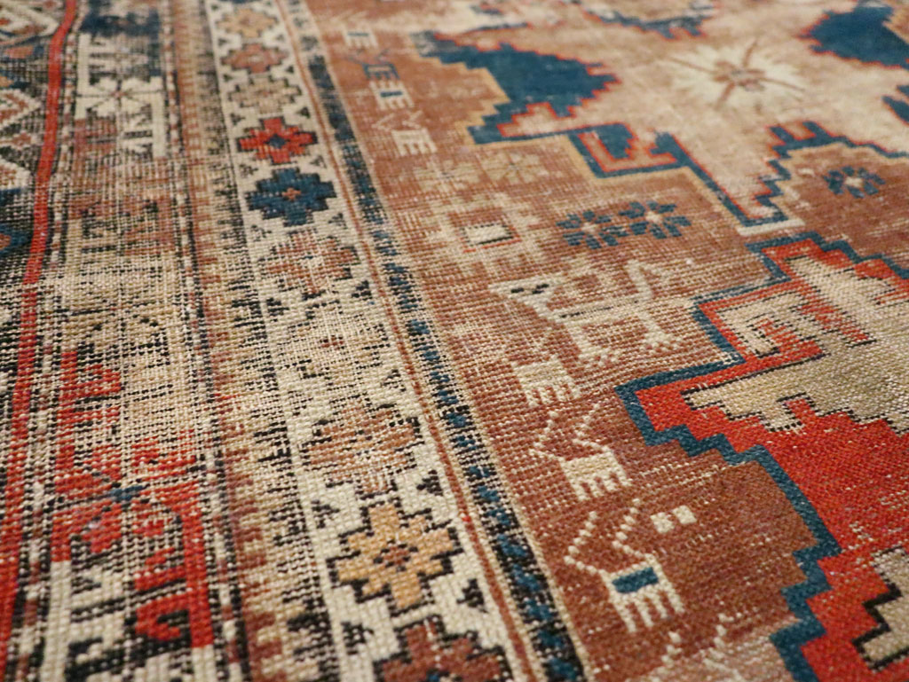Distressed Antique Caucasian Throw Rug, No.29322 - Staging