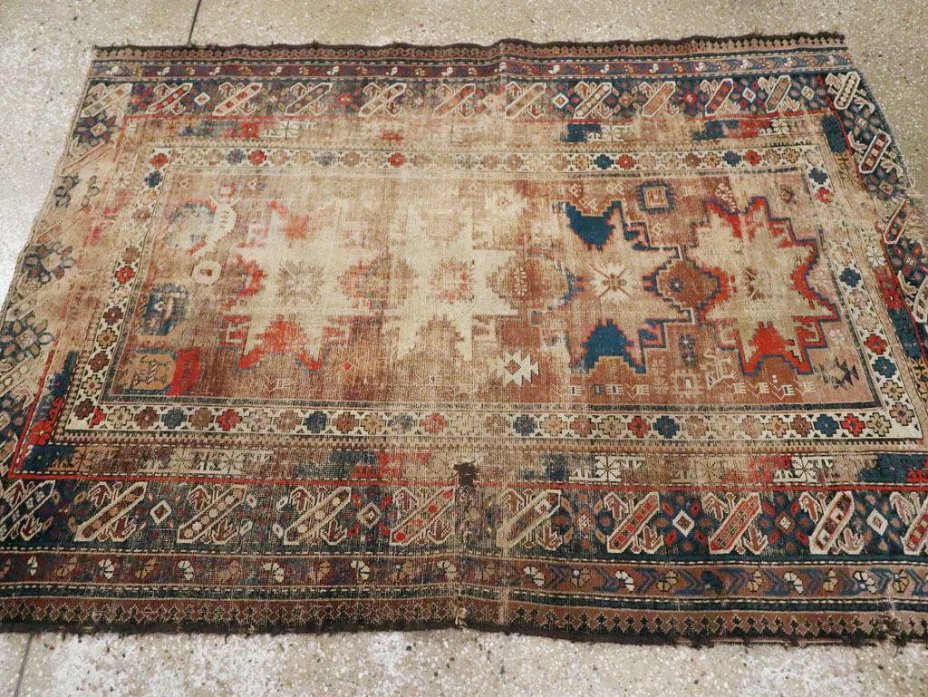Distressed Antique Caucasian Throw Rug, No.29322 - Staging