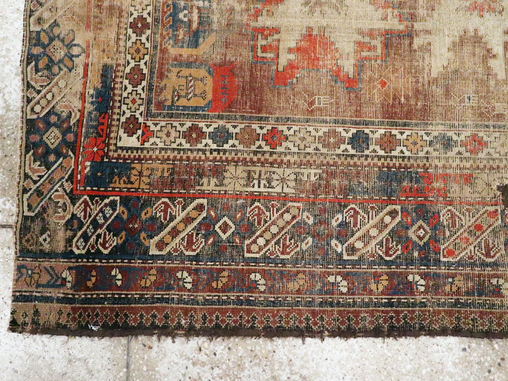 Distressed Antique Caucasian Throw Rug, No.29322 - Staging