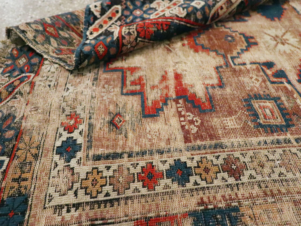 Distressed Antique Caucasian Throw Rug, No.29322 - Staging