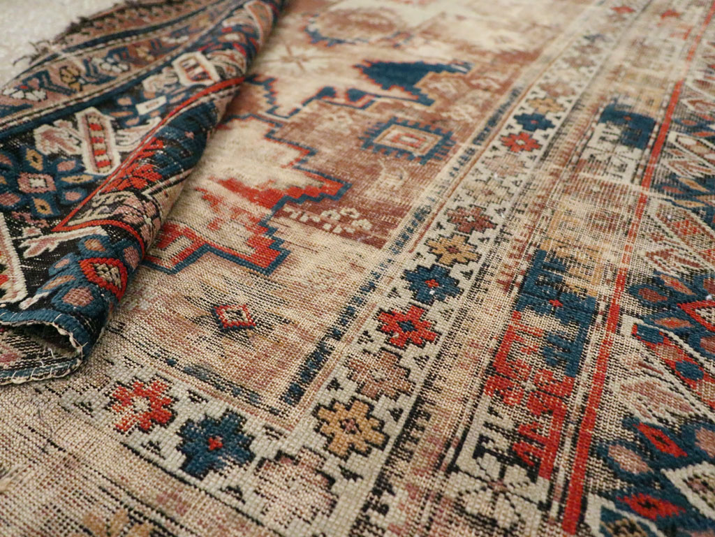 Distressed Antique Caucasian Throw Rug, No.29322 - Staging