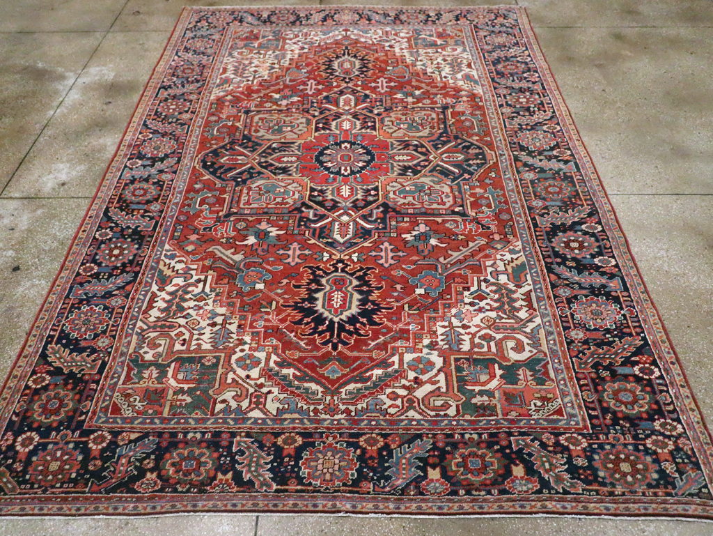 Vintage Persian Heriz Room Size Carpet, No.29332 - Staging