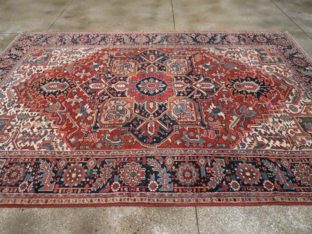 Vintage Persian Heriz Room Size Carpet, No.29332 - Staging
