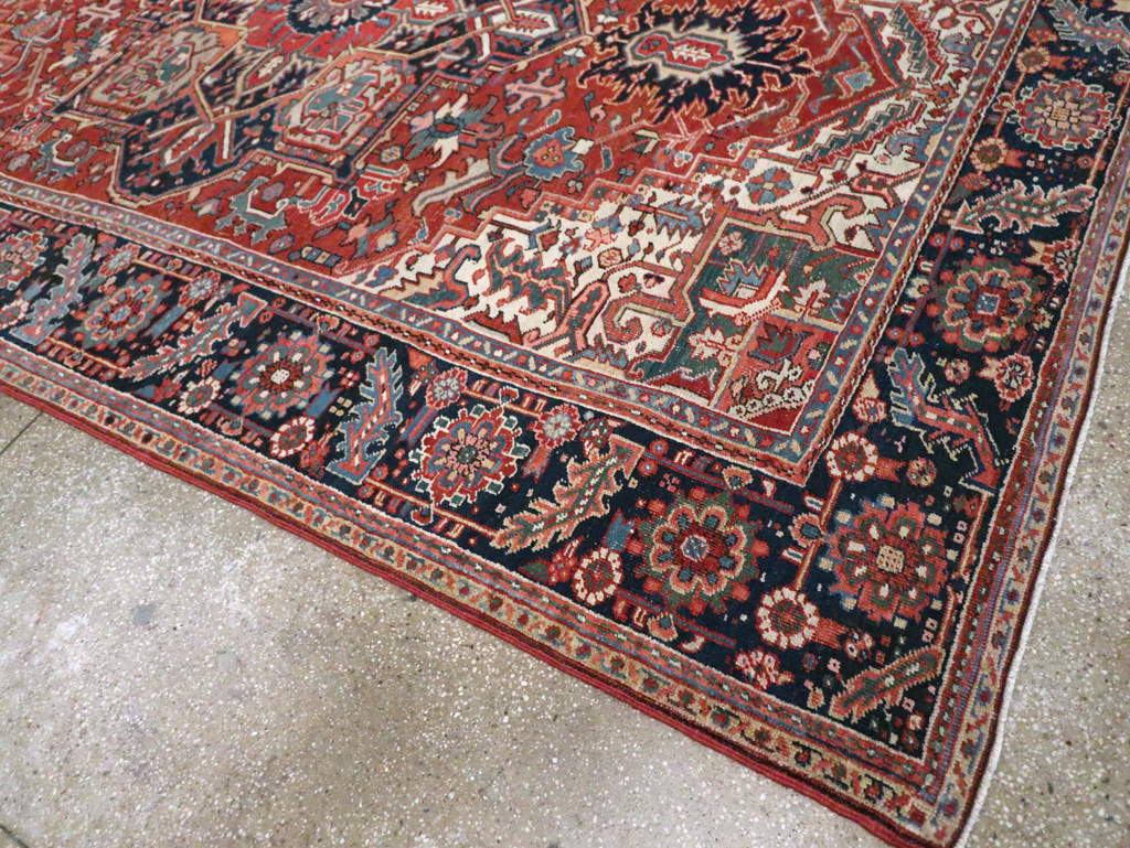Vintage Persian Heriz Room Size Carpet, No.29332 - Staging