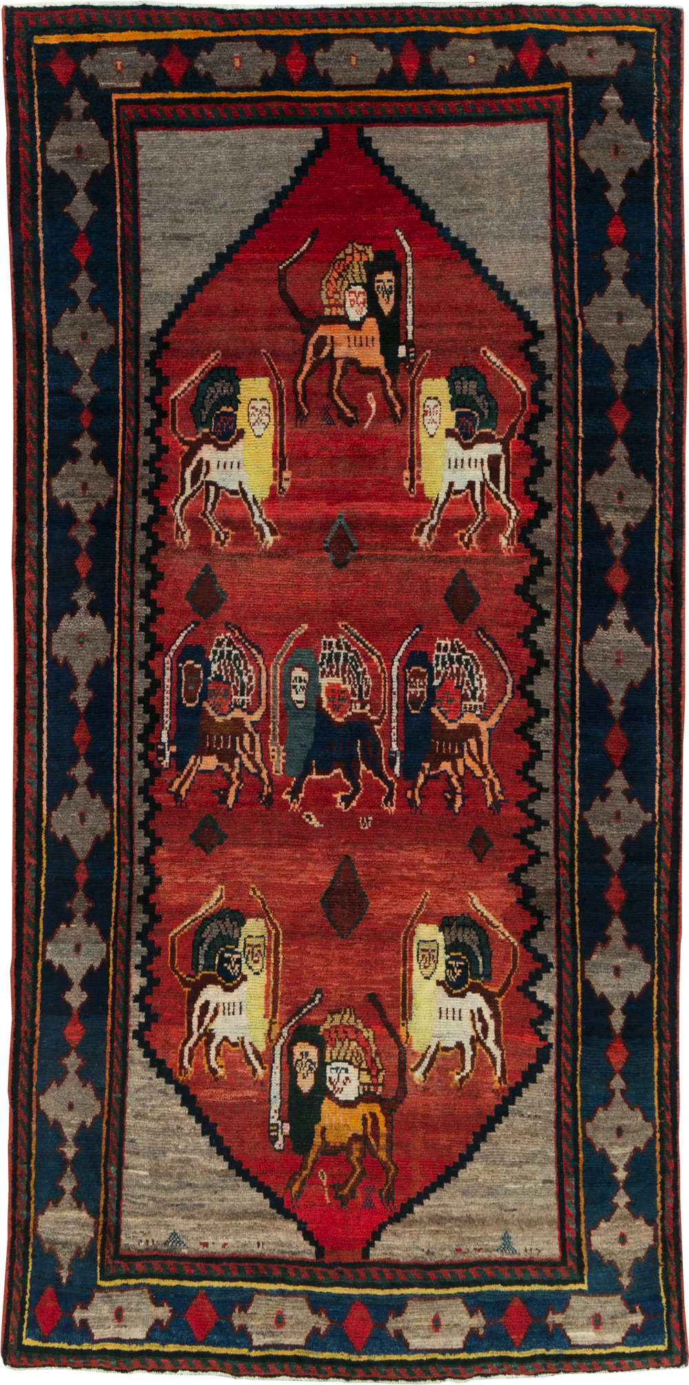 Vintage Persian Pictorial Bakhtiari Rug, No.29346 - Staging