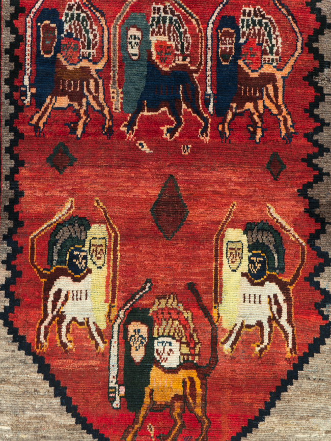 Vintage Persian Pictorial Bakhtiari Rug, No.29346 - Staging