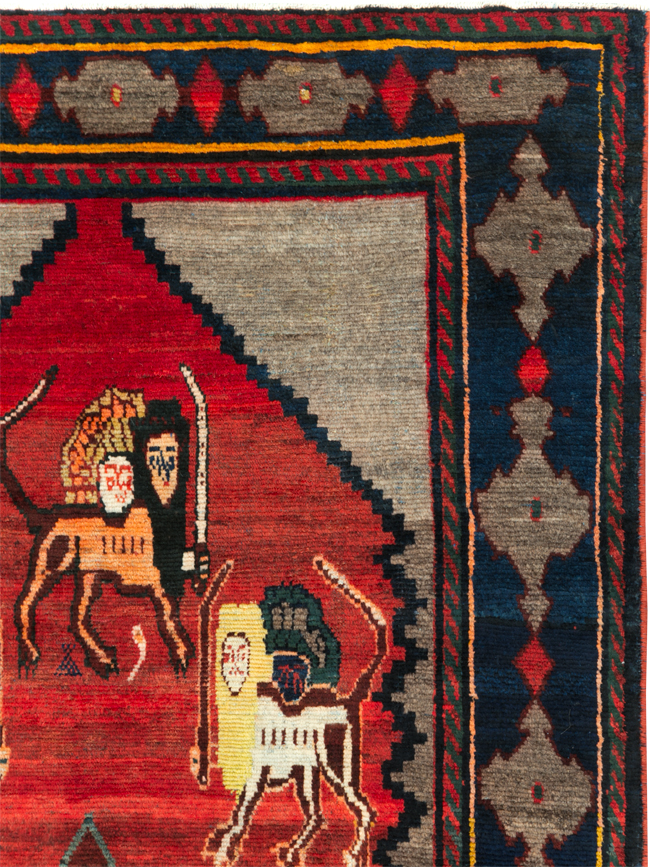 Vintage Persian Pictorial Bakhtiari Rug, No.29346 - Staging