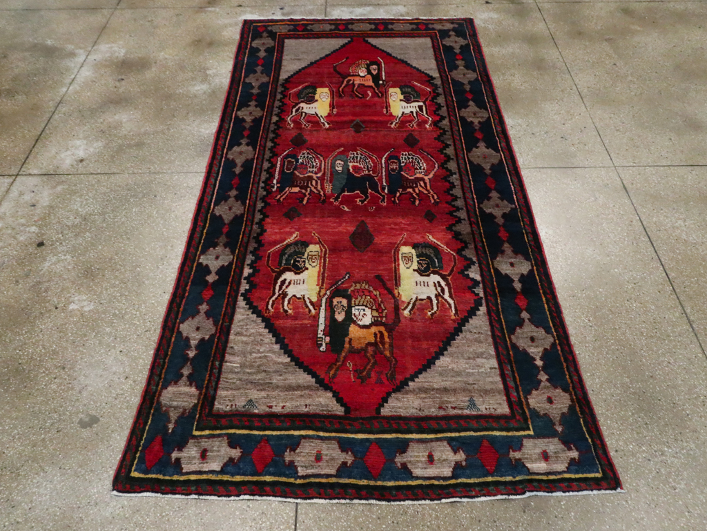 Vintage Persian Pictorial Bakhtiari Rug, No.29346 - Staging