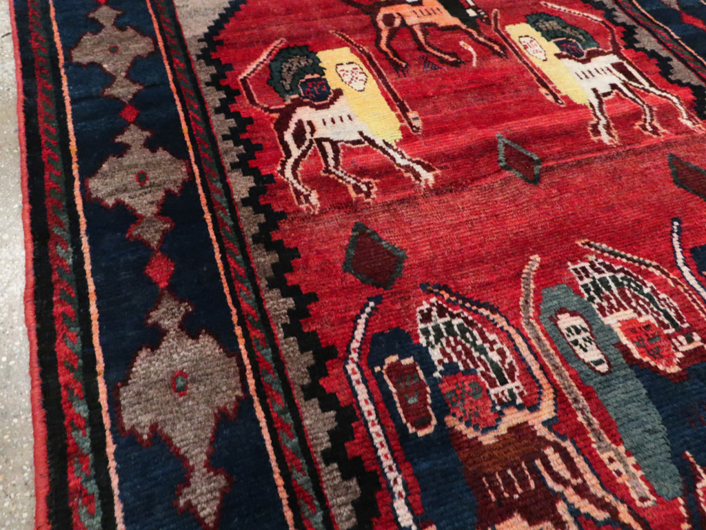Vintage Persian Pictorial Bakhtiari Rug, No.29346 - Staging
