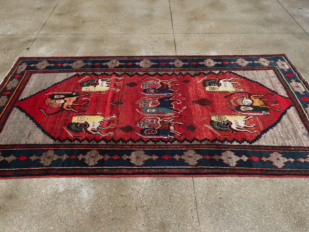 Vintage Persian Pictorial Bakhtiari Rug, No.29346 - Staging