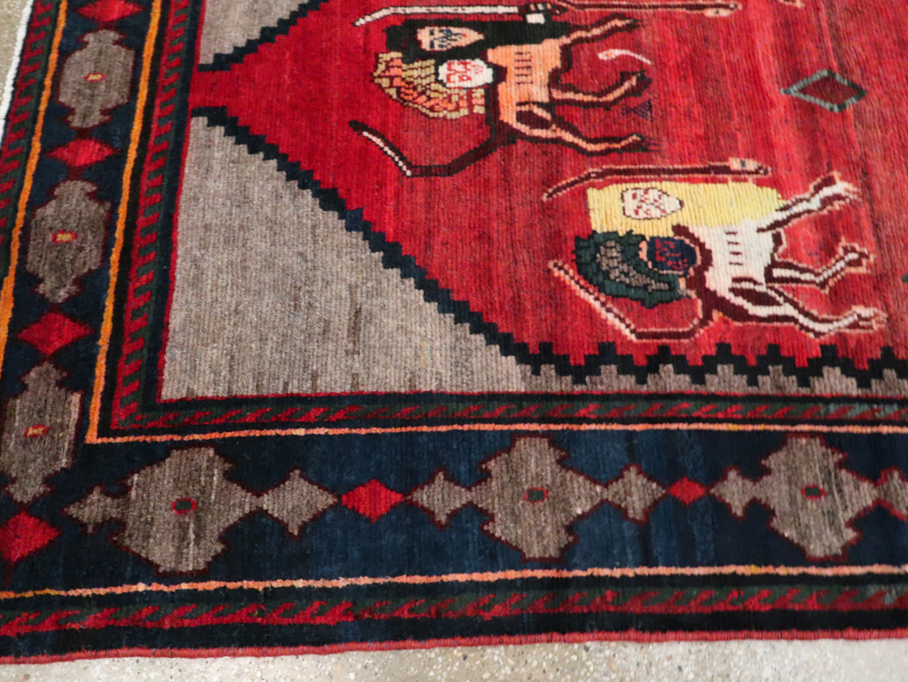 Vintage Persian Pictorial Bakhtiari Rug, No.29346 - Staging