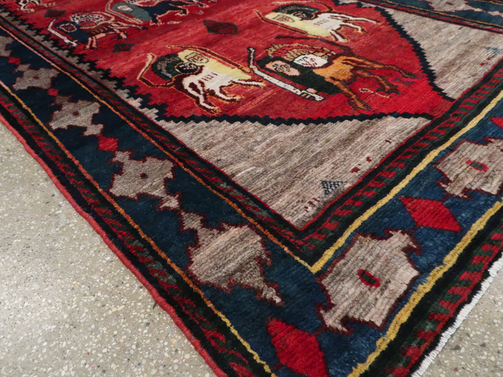 Vintage Persian Pictorial Bakhtiari Rug, No.29346 - Staging
