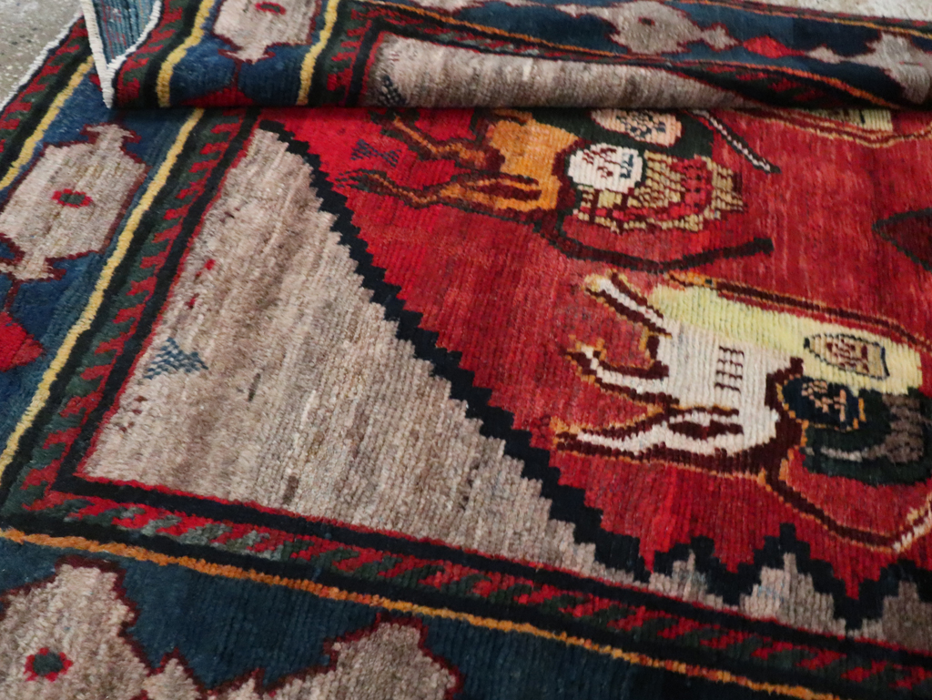 Vintage Persian Pictorial Bakhtiari Rug, No.29346 - Staging