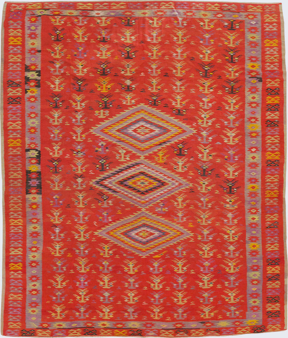 Vintage Turkish Flatweave Kilim Room Size Carpet, No.29355 - Staging