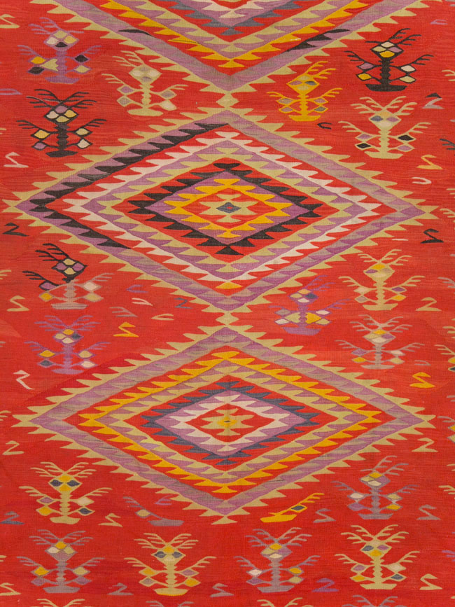 Vintage Turkish Flatweave Kilim Room Size Carpet, No.29355 - Staging
