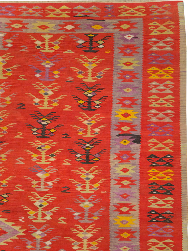 Vintage Turkish Flatweave Kilim Room Size Carpet, No.29355 - Staging