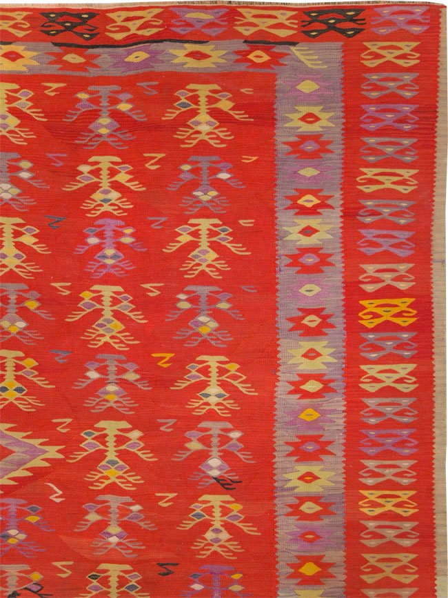Vintage Turkish Flatweave Kilim Room Size Carpet, No.29355 - Staging