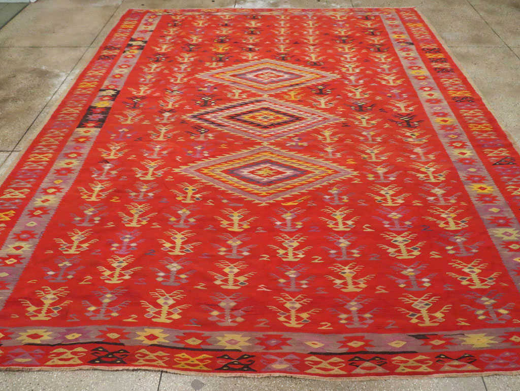 Vintage Turkish Flatweave Kilim Room Size Carpet, No.29355 - Staging