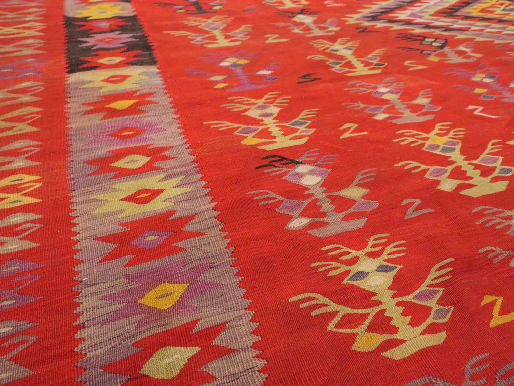 Vintage Turkish Flatweave Kilim Room Size Carpet, No.29355 - Staging