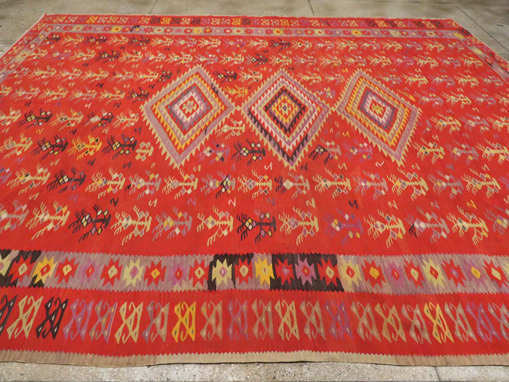 Vintage Turkish Flatweave Kilim Room Size Carpet, No.29355 - Staging