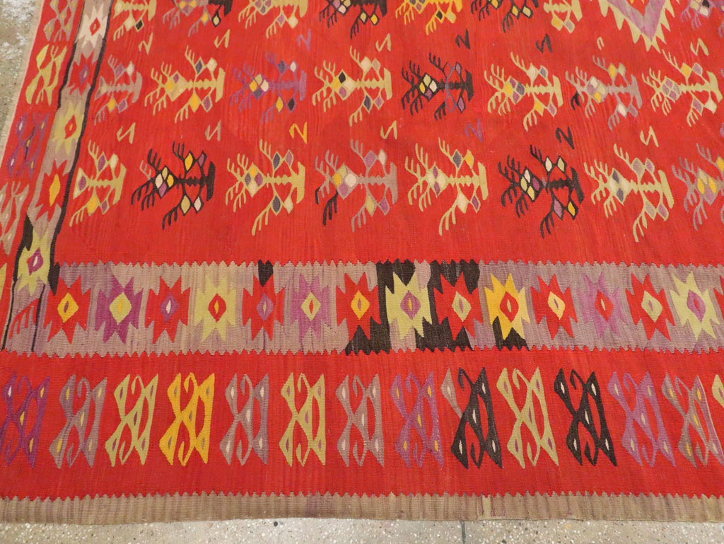 Vintage Turkish Flatweave Kilim Room Size Carpet, No.29355 - Staging