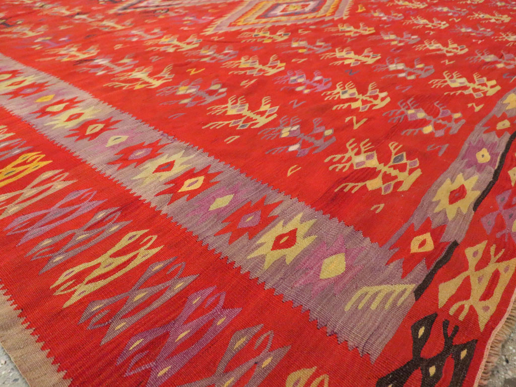 Vintage Turkish Flatweave Kilim Room Size Carpet, No.29355 - Staging