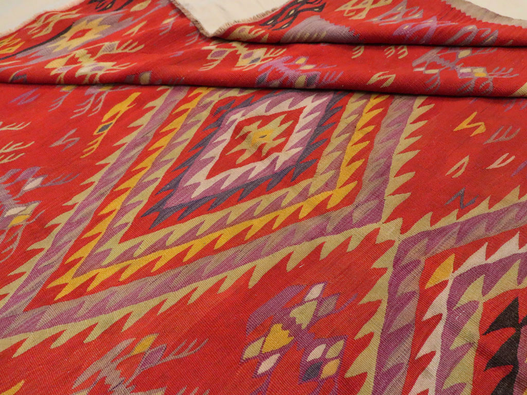 Vintage Turkish Flatweave Kilim Room Size Carpet, No.29355 - Staging
