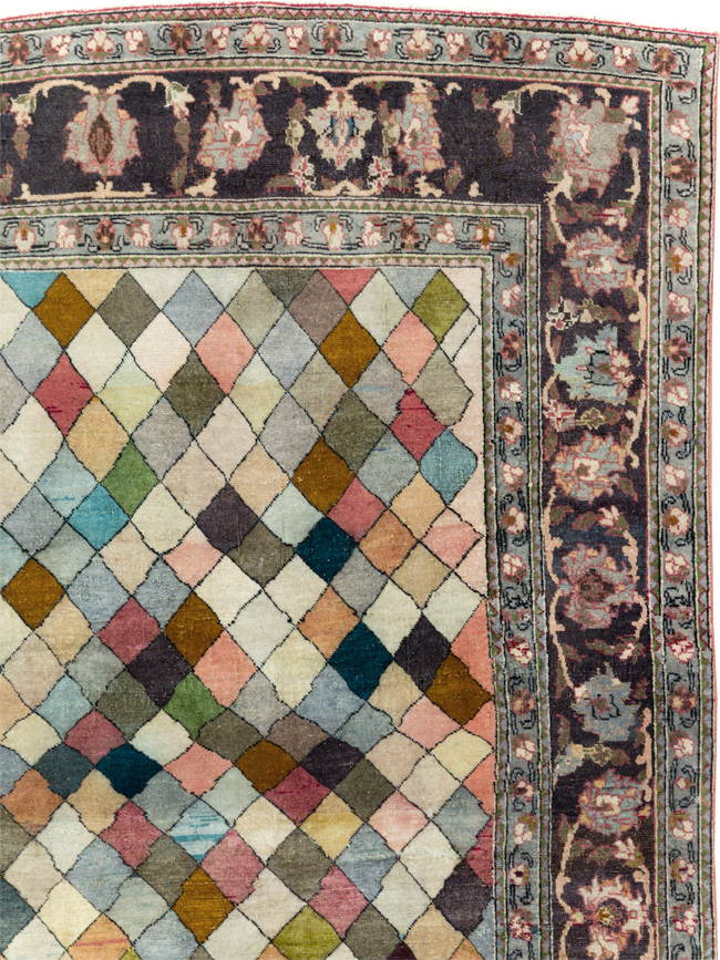 Vintage Persian Art Deco Mahal Accent Carpet, No.29361 - Staging