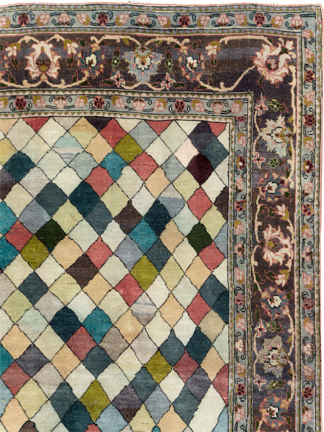 Vintage Persian Art Deco Mahal Accent Carpet, No.29361 - Staging